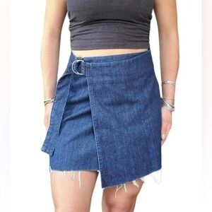 Madewell - Raw Hem Wrap D-Ring Belt Denim Mini Skirt - Size 14